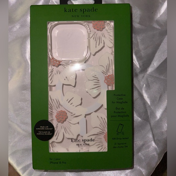 kate spade Floral iPhone 15 Pro Case - White and Pink - Picture 1 of 2
